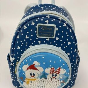 Disney Loungefly Mickey & Minnie Snowman Mini Backpack Polka Dot Winter Holiday